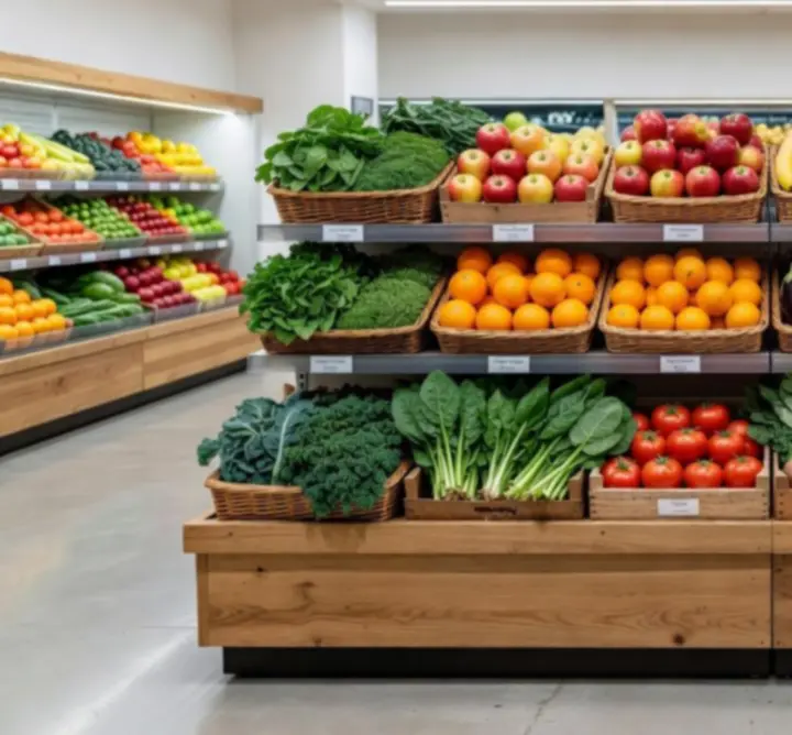 Display of fresh fruits and vegetables at VOODIES LTD