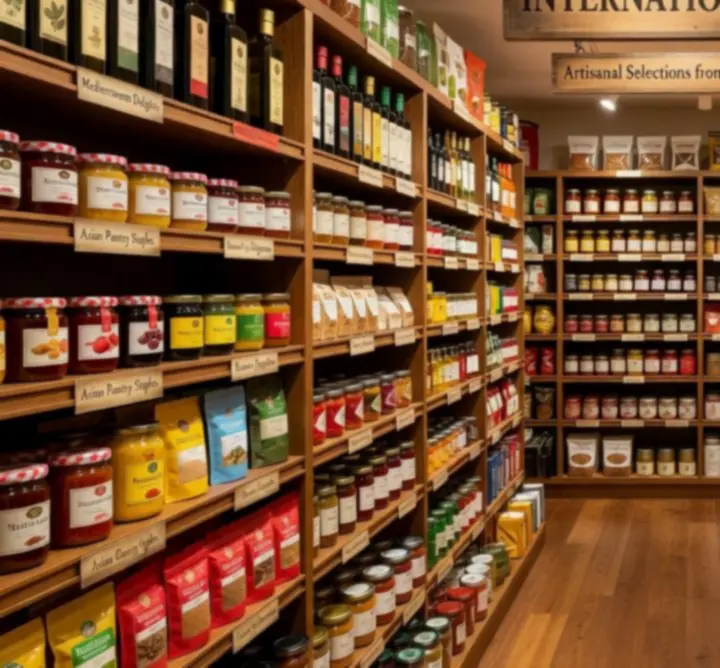 Shelves of gourmet and international food products