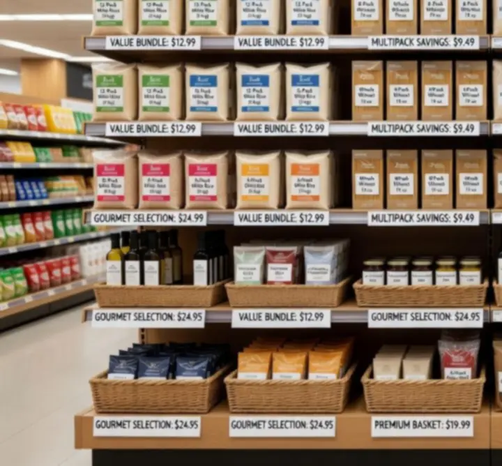 Selection of value food packs and pricing labels
