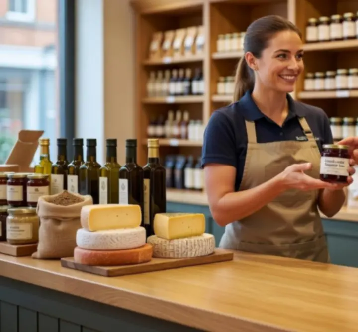 VOODIES LTD staff member assisting a customer with specialty food choices